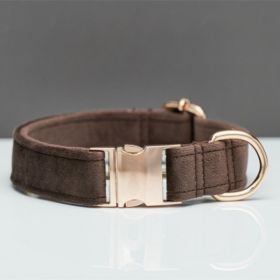 Multiple Colour Velvet Personalise Dog Collar Leash Set With Bow (Option: Brown-L)